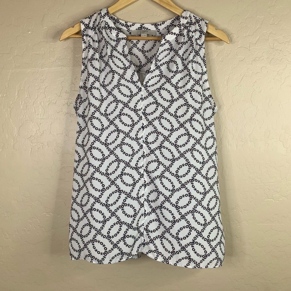 LOFT White Floral Chain Mix Media Sleeveless Top